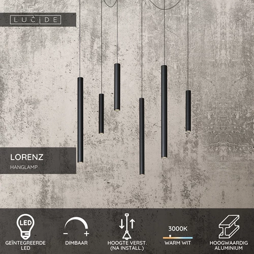 Lucide LORENZ - Hanglamp - Ø 120 cm - LED Dimb. - 6x4W 3000K - Zwart - USP